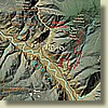 A topographic map showing the location of the Mascot Gold Mine site relative to Hedley. The red line shows the tour bus route from the highway to the mine.

This map is an extract from Hedley, Keremeos & Mascot Gold Mine, available from  Environ Geomatics.


